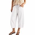 thumbnail image 3 of Cropped Linen Barrel Pants for Women Drawstring Wide Leg Cotton Capris 2026 Casual Summer Boho Baggy Palazzo Trouser, S, 3 of 8