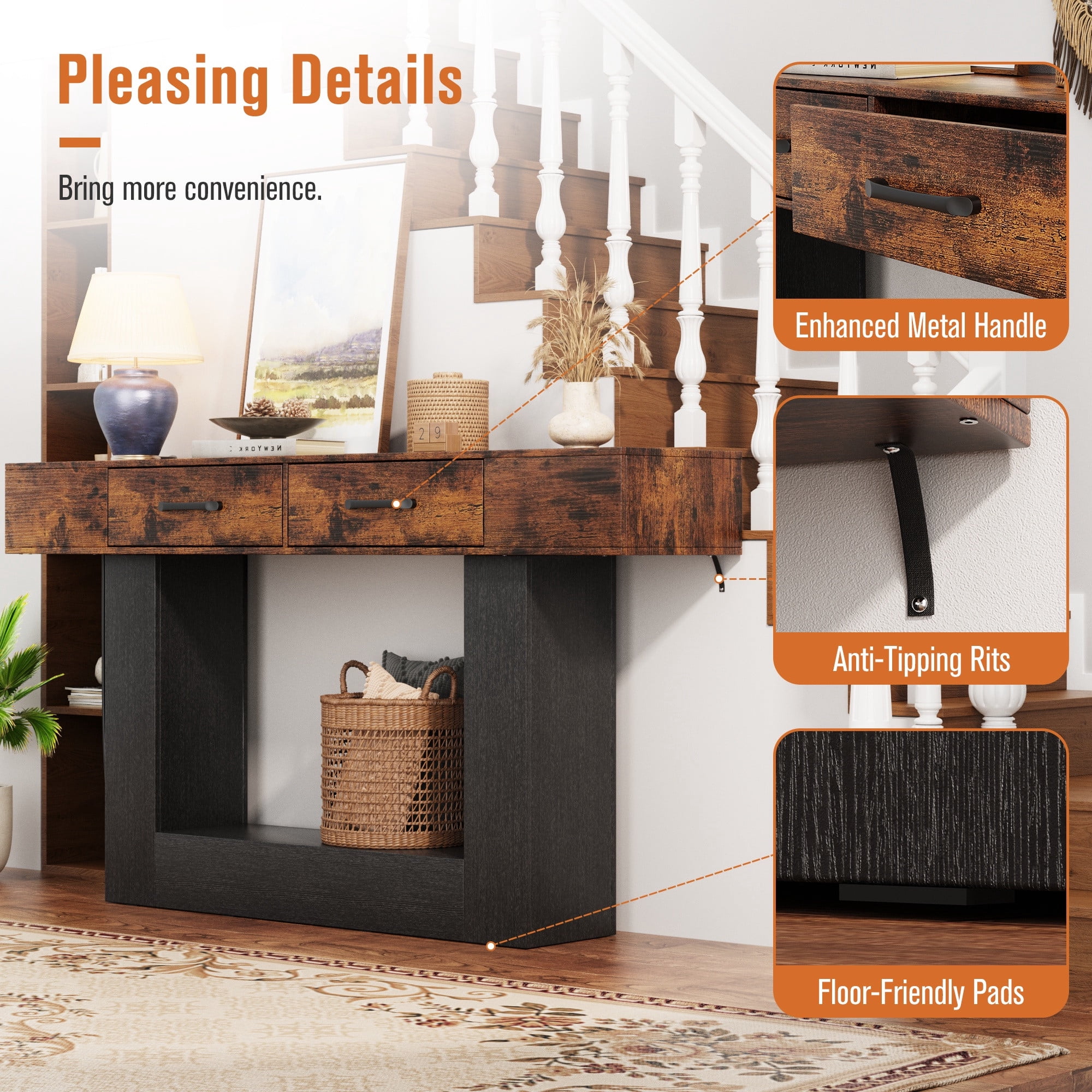 Console Tables for Entryway, Holaki 63" Long Console Table, Modern Farmhouse Entryway Table with Outlet, LED Strip & 2 Drawers for Living Room Office