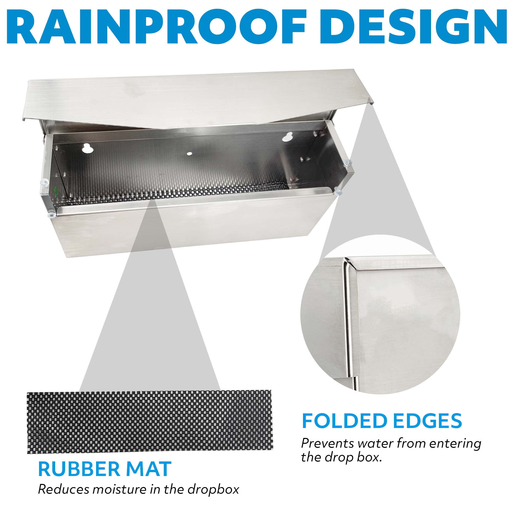 Rainproof Stainless Steel Mailbox for Walls (14.75'' x 3.75'' x 7'')