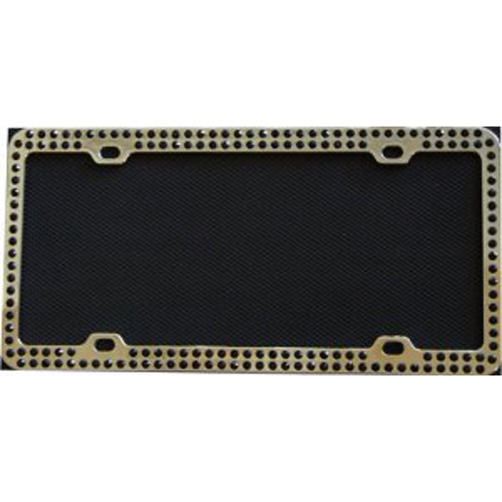 Diamond Bling Black 2 Row Chrome License Plate Frame
