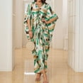 thumbnail image 2 of Womens Satin Floral Print Plus Size Kaftan Beach Cover Up Deep V Neck Batwing Sleeves Side Slit Maxi Loungewear Nightgown, 2 of 9