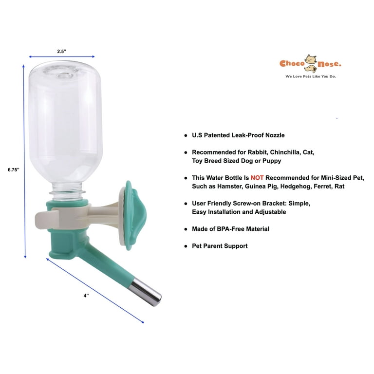 Choco Nose Patented No Drip Water Bottle Feeder for Puppies Toy Small Breed Dogs Rabbits Cats Chinchillas and Other Small Pets and Animals for Cages or Crates 10.2 oz. Nozzle 13mm Aqua C528 Walmart ...