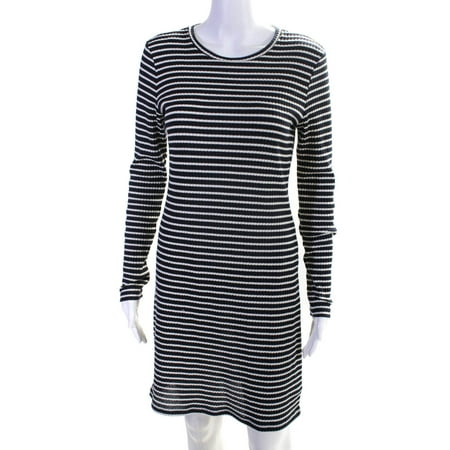

Pre-owned|Michael Kors Women s Long Sleeve Ribbed Knit Striped Shift Dress Blue Size M