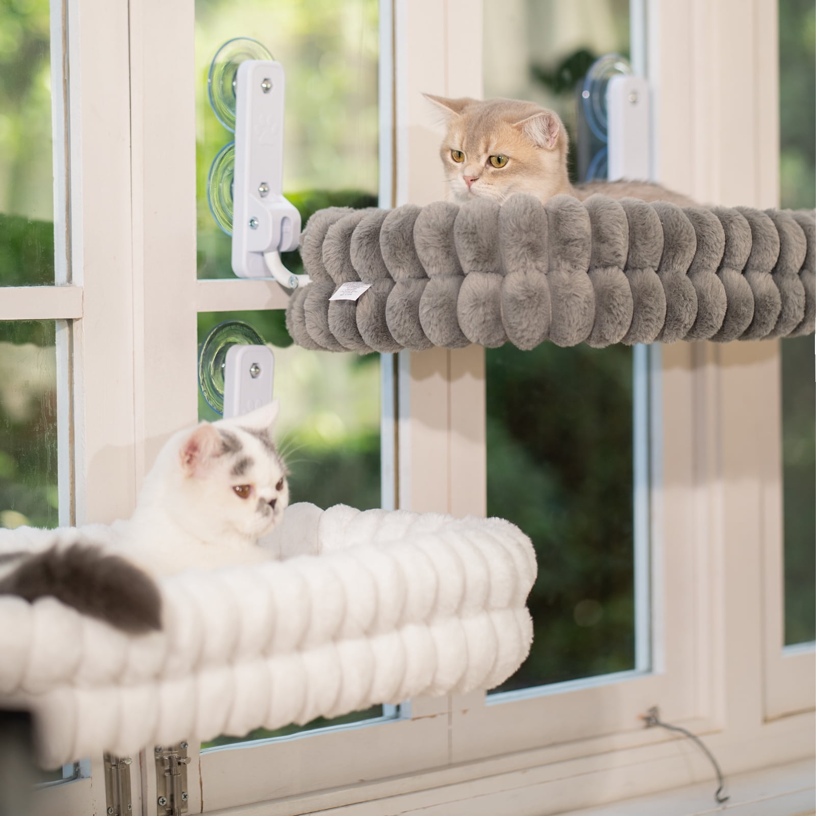 CheerPals Cat Window Perch, 23*15in Double-Layer Foldable Pet Hammock for Wall with Suckers for indoor(Medium,White)