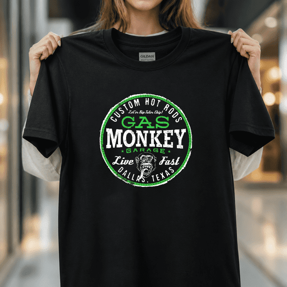 Gas Monkey Garage Live Fast Bright Green Badge Automotive Graphic Unisex T-Shirt V50604, S - 5XL