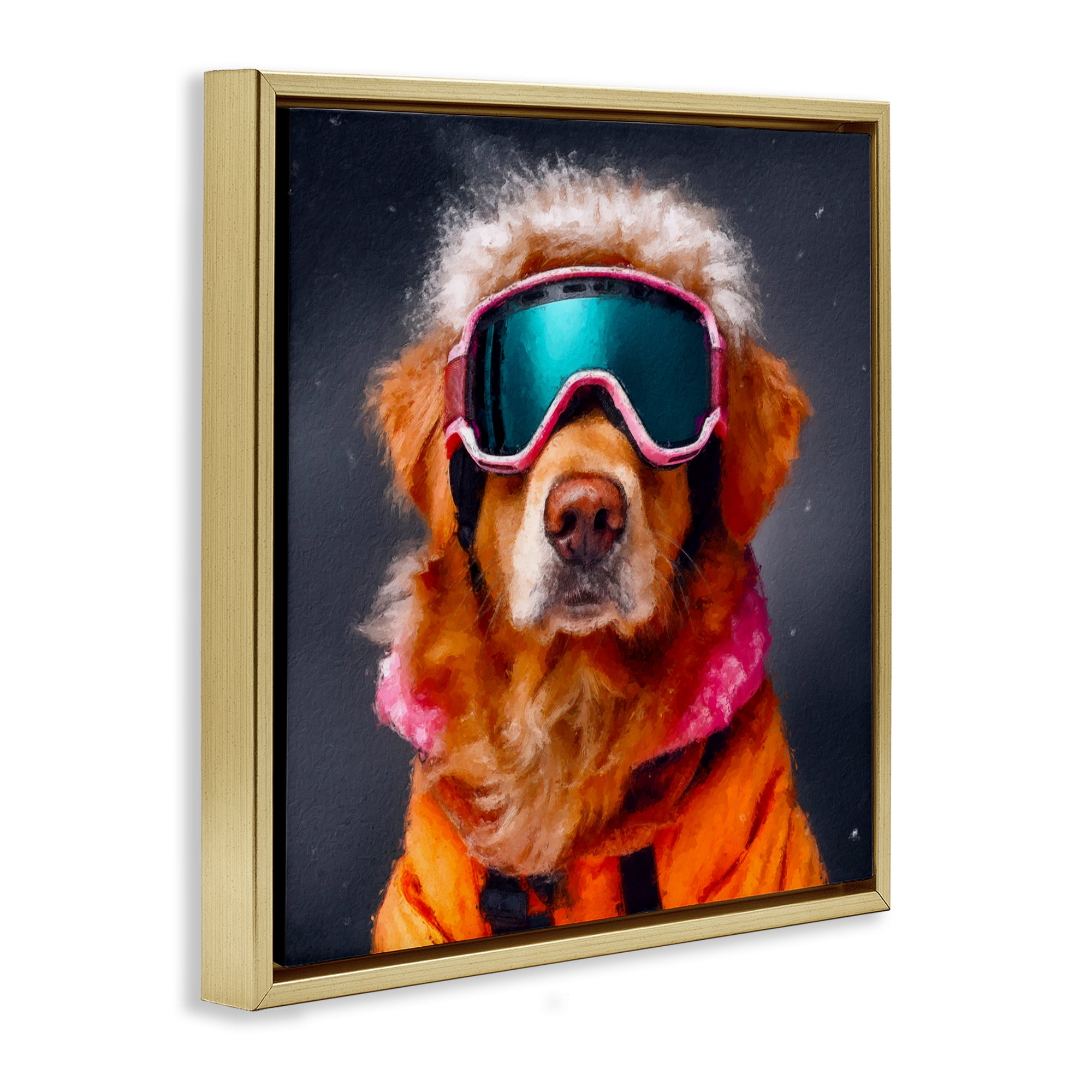 Ski Dog with Goggles Gold Framed Floater Canvas Wall Art, design by Sean Parnell