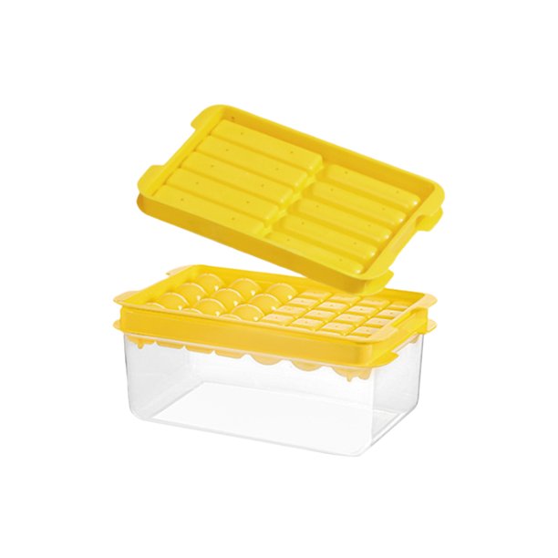 Matsuzay Molde para cubitos de hielo con 99 discos redondos, bandeja para cubitos de hielo para fiestas y bebidas con caja de almacenamiento, Cocina y Comedor Patrón de barras amarillas