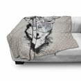 thumbnail image 3 of Alaskan Malamute Soft Flannel Fleece Throw Blanket, Vintage Polka Dots Dog Wearing Floral Wreath and Sunglasses, Cozy Plush for Indoor and Outdoor Use, 70" x 90", Warm Taupe Black White, by Ambesonne, 3 of 6