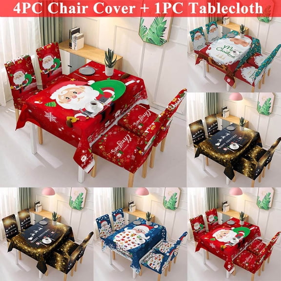 Christmas Tablecloth and Chair Cover Set with Festive Print, Rectangle Table Cover for Holiday Parties, Perfect for Home and Event Decor