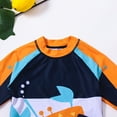 thumbnail image 5 of Xudanell Boys Swimsuits Cute Cartoon Print Bathing Suit Set Short Sleeve Shirts Shorts Hat 3 PC Rash Guard Sunsuit Boy Swimming Suits Kids Swimwear Sets, 5 of 9
