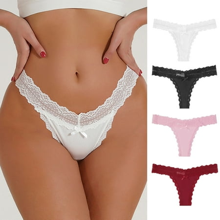 

opvise Women Panties High Waist Lace Bow-knot Decor See-through Solid Color Anti-septic Soft Moisture Wicking Underpants Black XS
