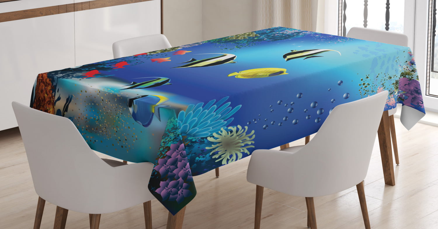 Underwater Tablecloth, Tropical Undersea with Colorful Fishes Swimming ...