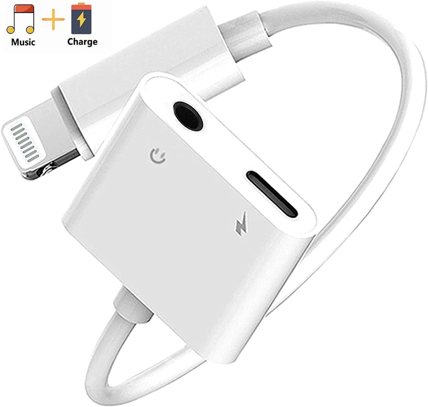 Headphones Adapter for iPhone 11 Jack 3.5mm Aux Audio Splitter Dongle Earphone Cable for iPhone 11 Pro//Xs//Xr//X//8 Plus//8//7 Plus//7 Headsets Accessories Cable Connector Support All iOS Systems-White
