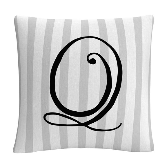 Gray Striped Ornate Letter Script Q By Abc 16 X 16 Decorative Throw Pillow