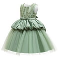 thumbnail image 2 of Summer Savings! TAGOLD Toddler Girls Solid Color Leaf Embroidery Net Yarn Bowknot Birthday Party Flowers Gown Kids Dresses Green 4-5 Years, 2 of 6