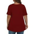 thumbnail image 4 of Olyvenn Fashion Plus Size Tops for Women Dressy Short Sleeve V Neck Shirts for Women Summer Tops for Women Solid Long Shirts Wine 18, 4 of 7