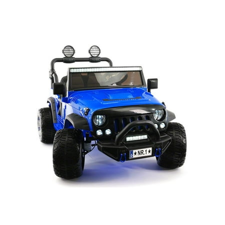 Leather Player - CarZ4KidS 12 Volt Explorer Truck Battery Powered Led Wheels 2 Seater Children Ride On Toy Car For Kids Leather Seat MP3 Music Player with FM Radio Bluetooth R/C Parental Remote | BLUE
