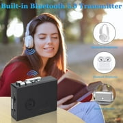 مشغل كاسيت بلوتوث، مشغل كاسيت Fm محمول مع مقبس سماعة رأس، مشغل شرائط كاسيت مع وظائف التشغيل/التقديم السريع/الإرجاع/القلب التلقائي
