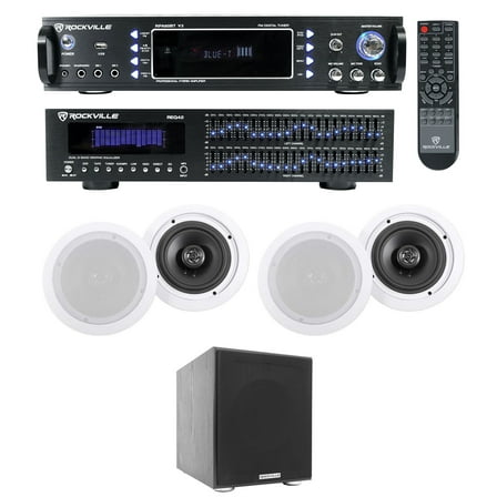 Rockville Home Theater Bluetooth Receiver EQ (4) Ceiling Speakers 8" Subwoofer