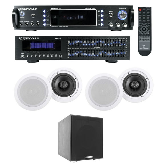 Rockville Home Theater Bluetooth Receiver EQ (4) Ceiling Speakers 8" Subwoofer
