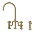 thumbnail image 3 of Whitehaus Twisthaus Plus Bridge Faucet with Gooseneck Swivel Spout, Cross Handles and Solid Brass Side Spray, 3 of 5