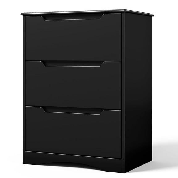 Dresser for Bedroom, Lofka Heightened 3 Drawer Dresser with Cutout Handles, Anti-Tip Safety, Modern Wood Chest of Drawers, Black