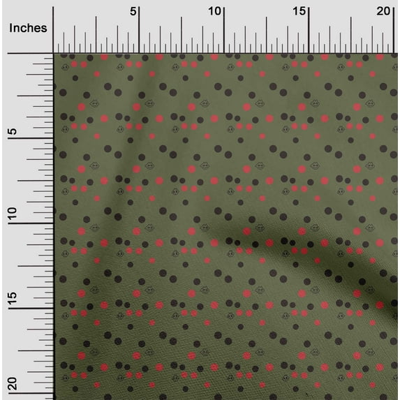 oneOone Cotton Poplin Twill Olive Green Fabric Cartoon Face & Polka Dot Fabric For Sewing Printed Craft Fabric By The Yard 56 Inch Wide