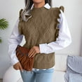 thumbnail image 5 of Sakmal Pullover Sweaters for Women Teacher Cable Knit Bronze Ruffle Sweater Vest Solid Fashion Crew Neck Sweaters for Women, 5 of 8