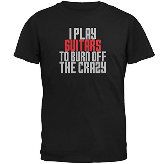 Play Guitars Burn Crazy Mens T Shirt Black LG