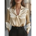 thumbnail image 2 of Deago Women's Long Sleeve Satin Silk Blouse Twist Front V Neck Collared Business Casual Dressy Elegant Shirts Office Work Tops (Champagne, 2XL), 2 of 9