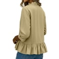 thumbnail image 5 of Yrmaups Women Plus Size 3/4 Sleeve Ruffle Blouse, Summer V Neck Button Down Casual Top, Office Daily Wear Soft Flowy Peplum Shirt, Khaki 3XL, 5 of 6