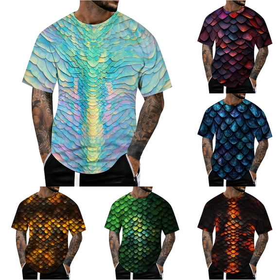 JAJAHO Graphic Tees Men Short Sleeve Funny Scale 3D Printed Short Sleeve Crew Neck Loose Fit T Shirt Trendy Tops