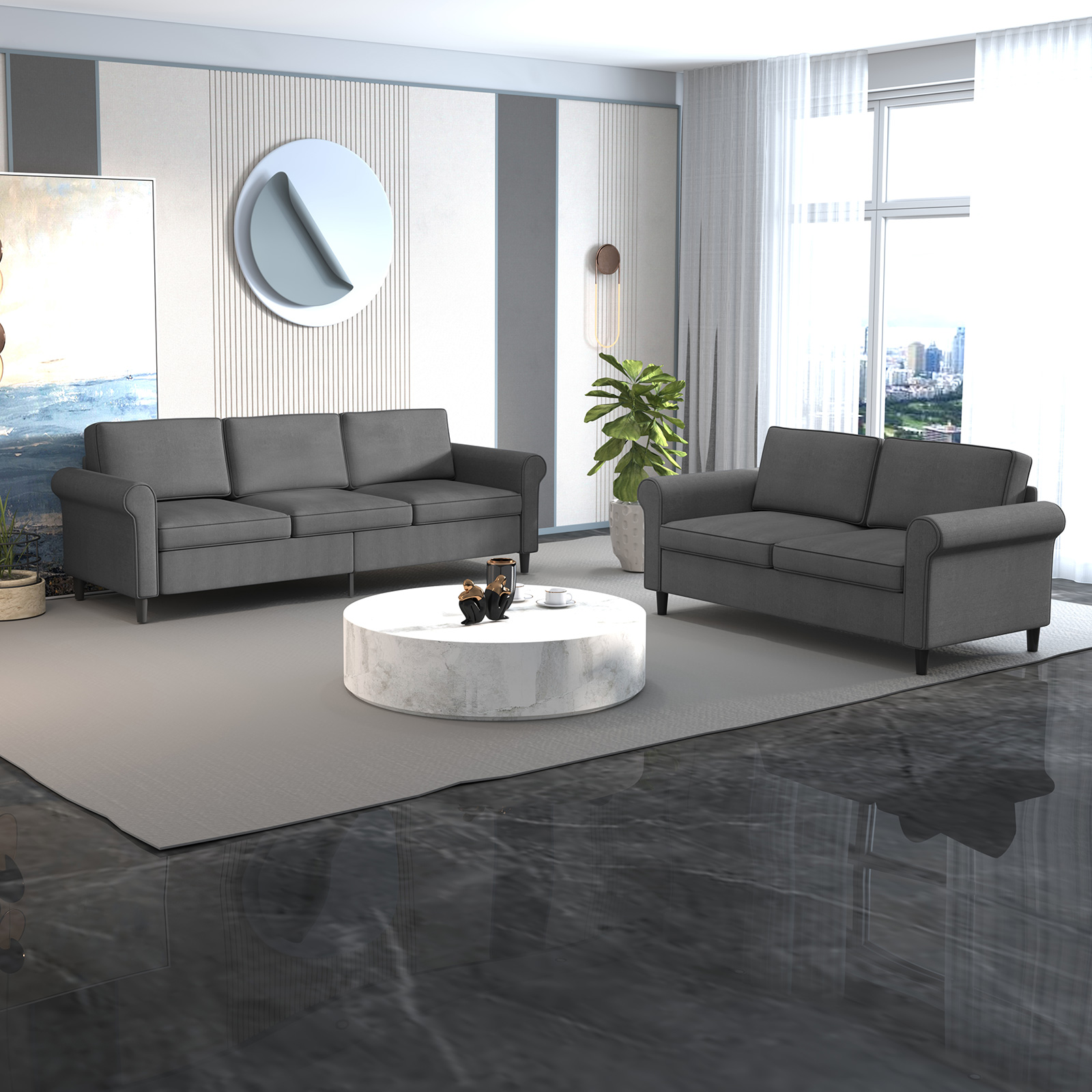 MUZZ Soft Couches Set for Living Room,2 Piece Modular Sleeper Loveseat