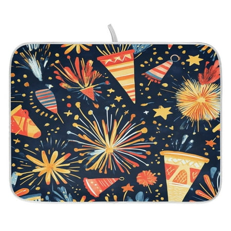 

New Year Elements Theme Dish Drying Mat for Kitchen Quick Drying Absorbent Soft Durable 18 x 24