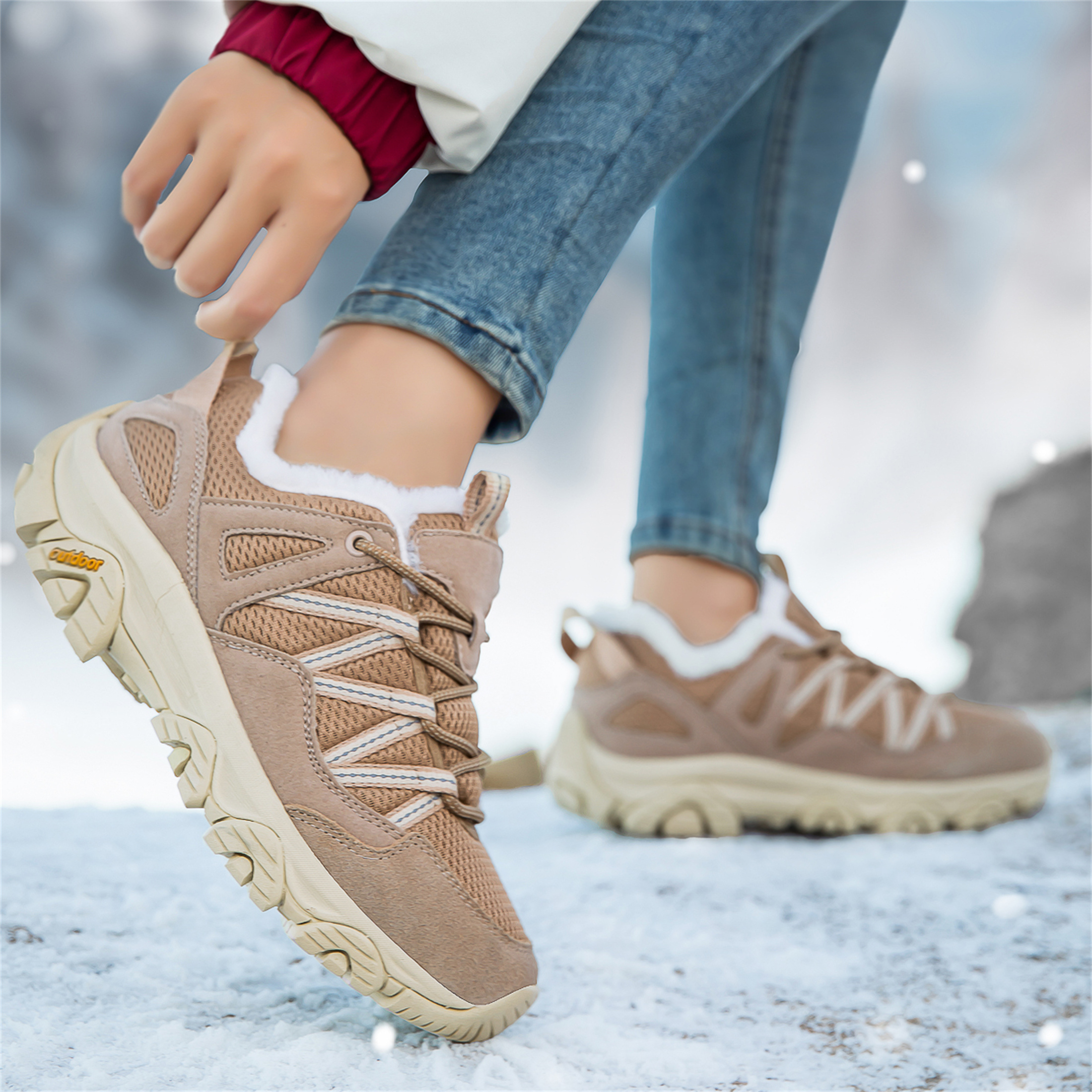 YOURDIARY Women Mens Winter Hiking Shoes Plush Snow Boots Comfortable Anti-Slip