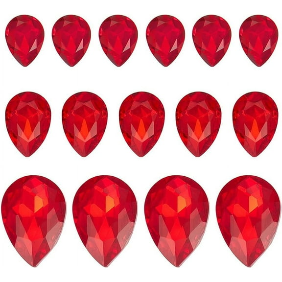 1 Box 120Pcs Pointed Back Gemstones Teardrop Gems 3 Sizes Red Clear Class Gemstones Pointback Rhinestones Small Faceted Tear Drop Beads No Hole Beads for Jewelry Making Embelishment