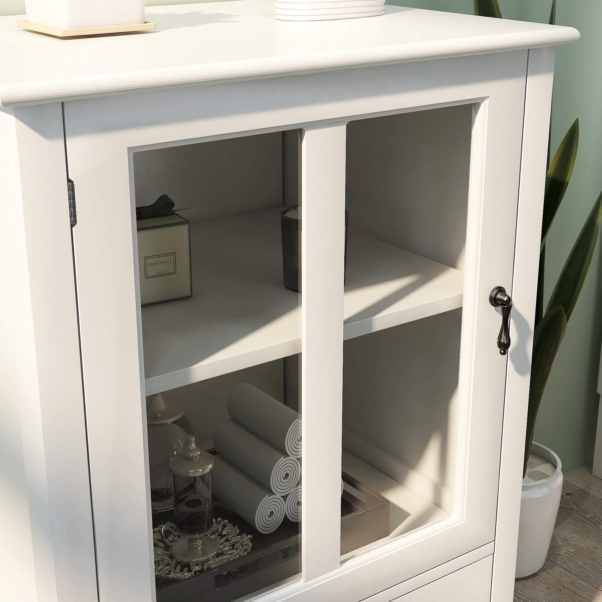 GIA Design Group Modern White Buffet Cabinet Glass Doors,Sideboard Kitchen Cupboard Dining Room