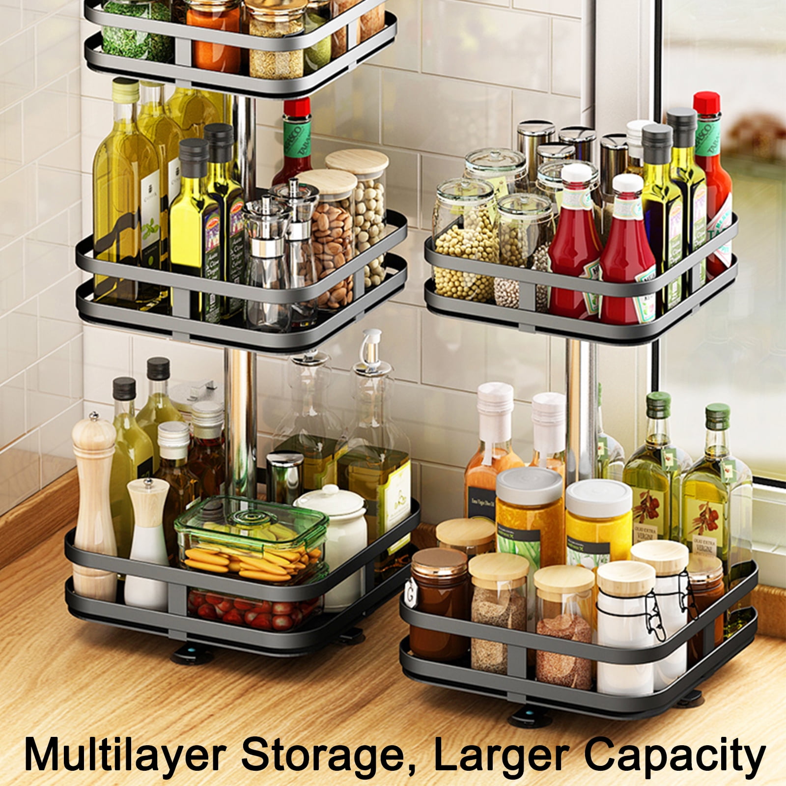 Kitchen Seasoning Storage Rack, Rotating Spice Organizer, Corner Oil Salt  Sauce Vinegar Round Multi-function Storage Box