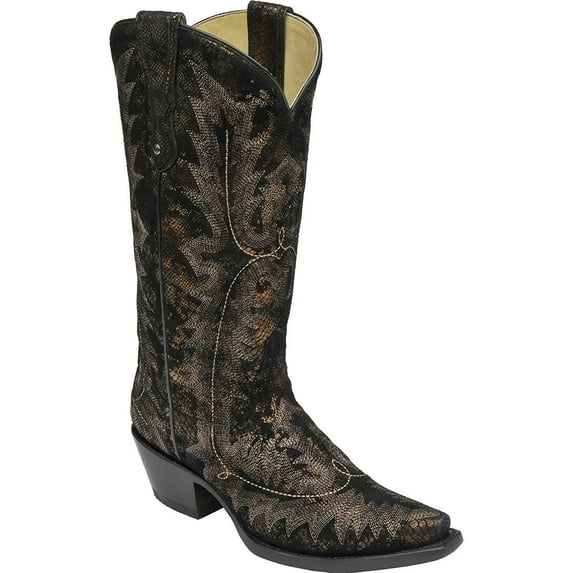 CORRAL Women's Antique Snake Print Cowgirl Boot Snip Toe Black 9 M US