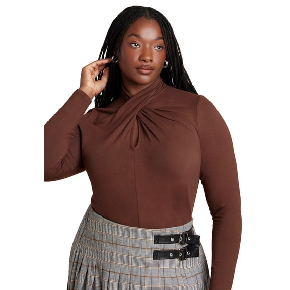 ELOQUII Women's Plus Size Keyhole Twist Drape Top