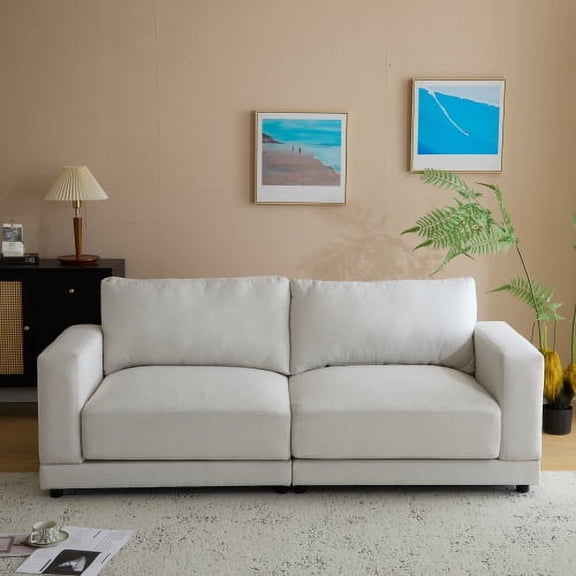 81" Soft Fabric Small Loveseat Couch, 2 Seater Sofa with Sturdy Wooden Legs, Comfortable Loveseat with High-Density Foam for Living Room, Beige