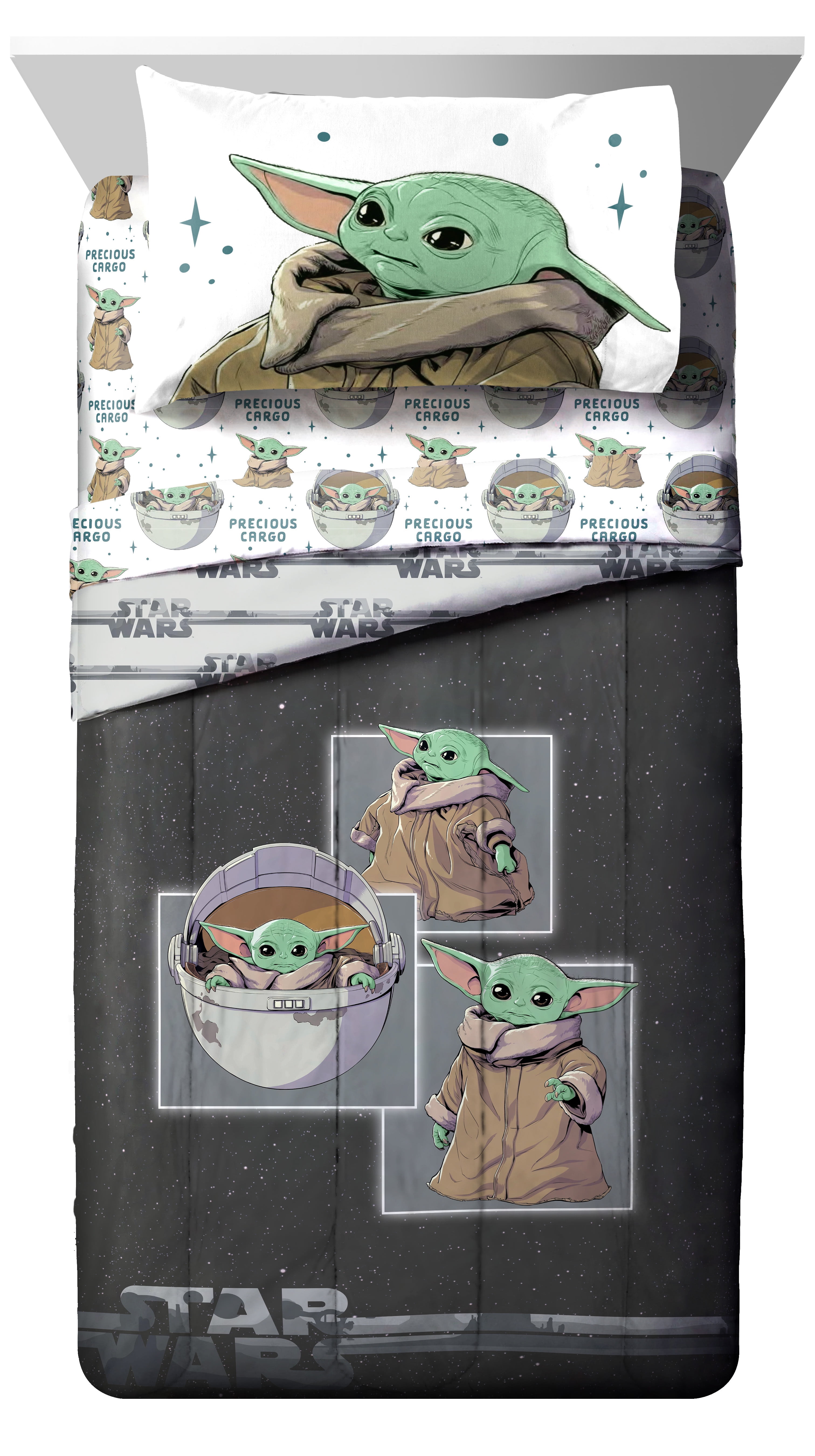 The Mandalorian Baby Yoda Kids 4 Piece Twin Bed Set, 100 Microfiber