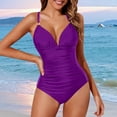 thumbnail image 2 of VBTAPA Halter Tankini Swimsuit for Women Tummy Control One Piece Bathing Suit Sliming V Neck Ruched Swimwear on Clearance Purple XS, 2 of 5