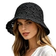 thumbnail image 2 of Hollow out Crochet Knit Sun Hats for Women Foldable Packable Bucket Hat Summer Beach Hat, 2 of 5