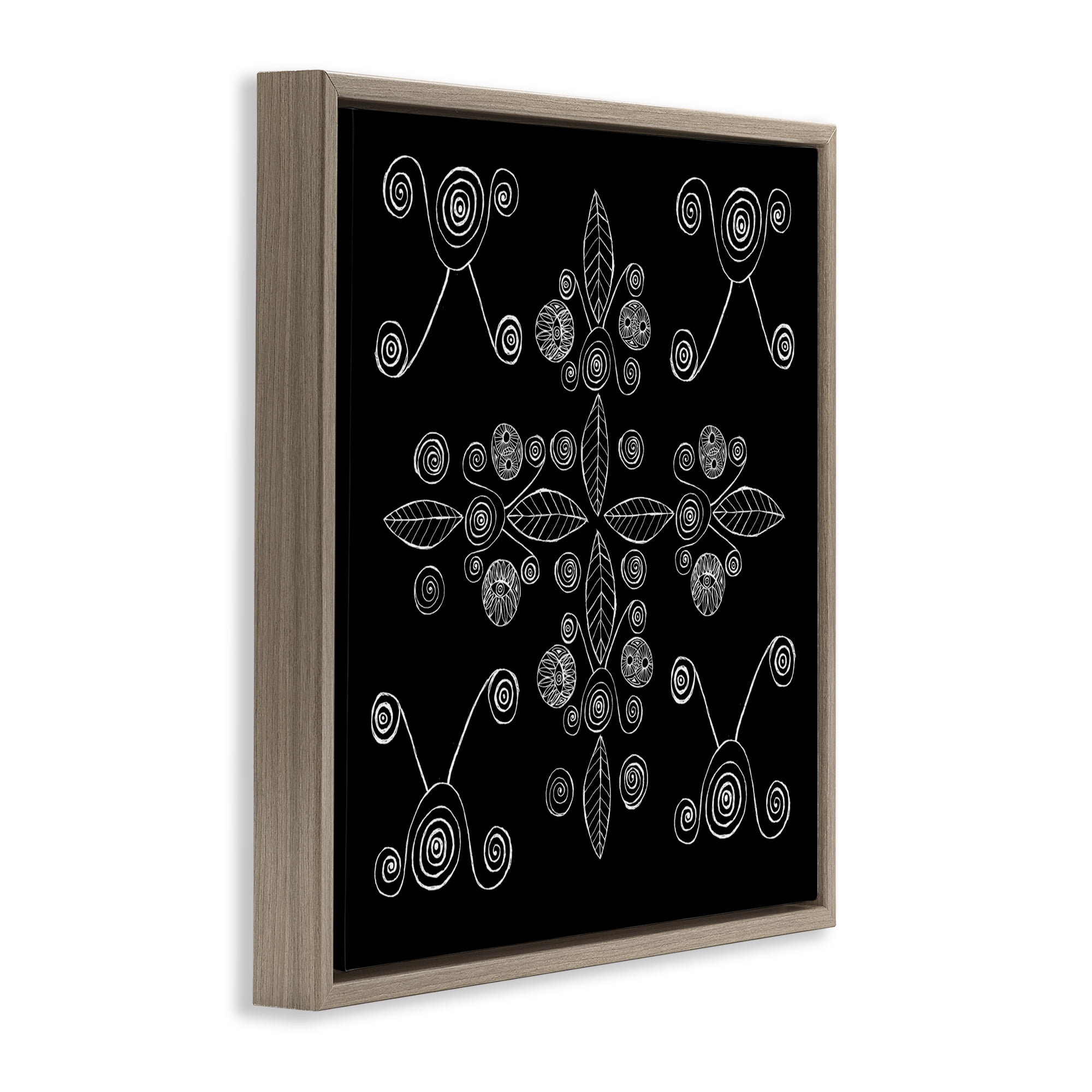 Stupell Industries Geometrics & Leaf Fractals Brown Framed Floater Canvas Wall Art, design by El Perkin