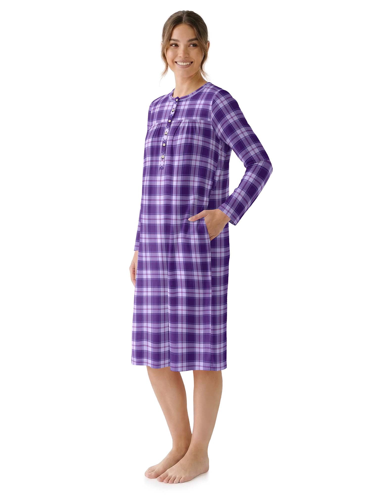Aria Women’s Long Sleeve Stretch Velour 44" Sleepwear Nightgown, Sizes XS-5X