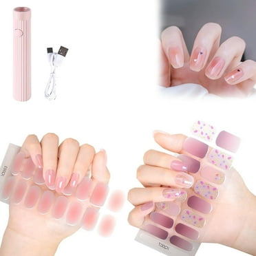 Gel Nail Stickers with UV Light Kit, Gel Nail Stickers, Nails, Summer Nails Semicured Gel Nail Sticker Kit, 2024 New Gel Nail Stickers with UV Light