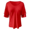 thumbnail image 5 of Womens V Neck Loose Fit T Shirt Double Layer Flounce Short Sleeve Top, 5 of 5