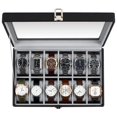 thumbnail image 1 of GUKA Watch Box, 12 Slot Watch Case with Large Real Glass Lid, Watch Organizer with Removable Watch Pillow, Black Synthetic Leather Watch Display, Black, 1 of 4
