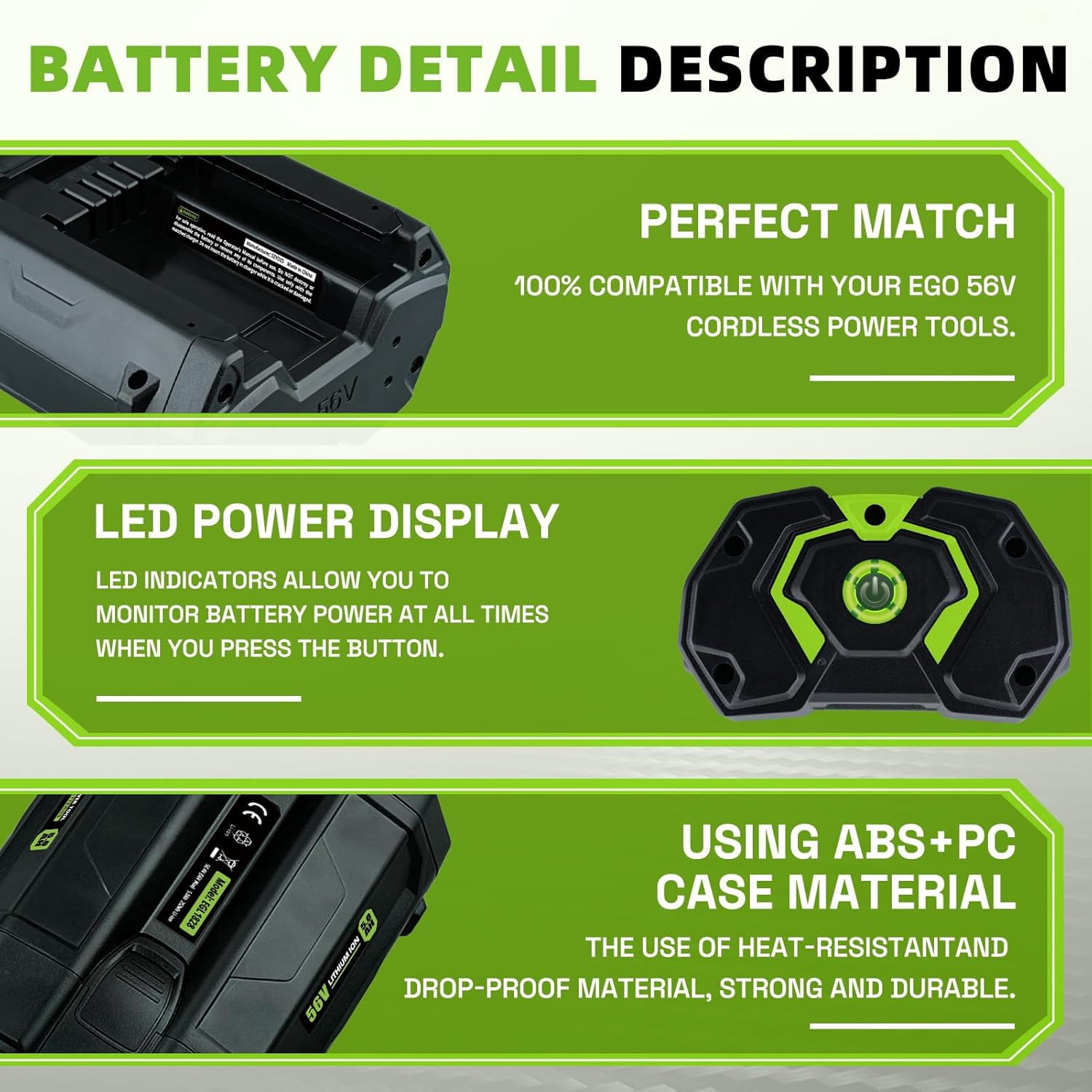 56V 5000mAh Replacement for EGO 56V Battery BA1400T BA2800 BA4200 BA5600T, Compatible with EGO 56 Volt Power+ Chargers & Tools Leaf Blower String Weeds Trimmer Chainsaw Lawn Mower